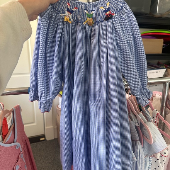 Blue Gingham Smocked Dress with Embroidery - Picture 2 of 4